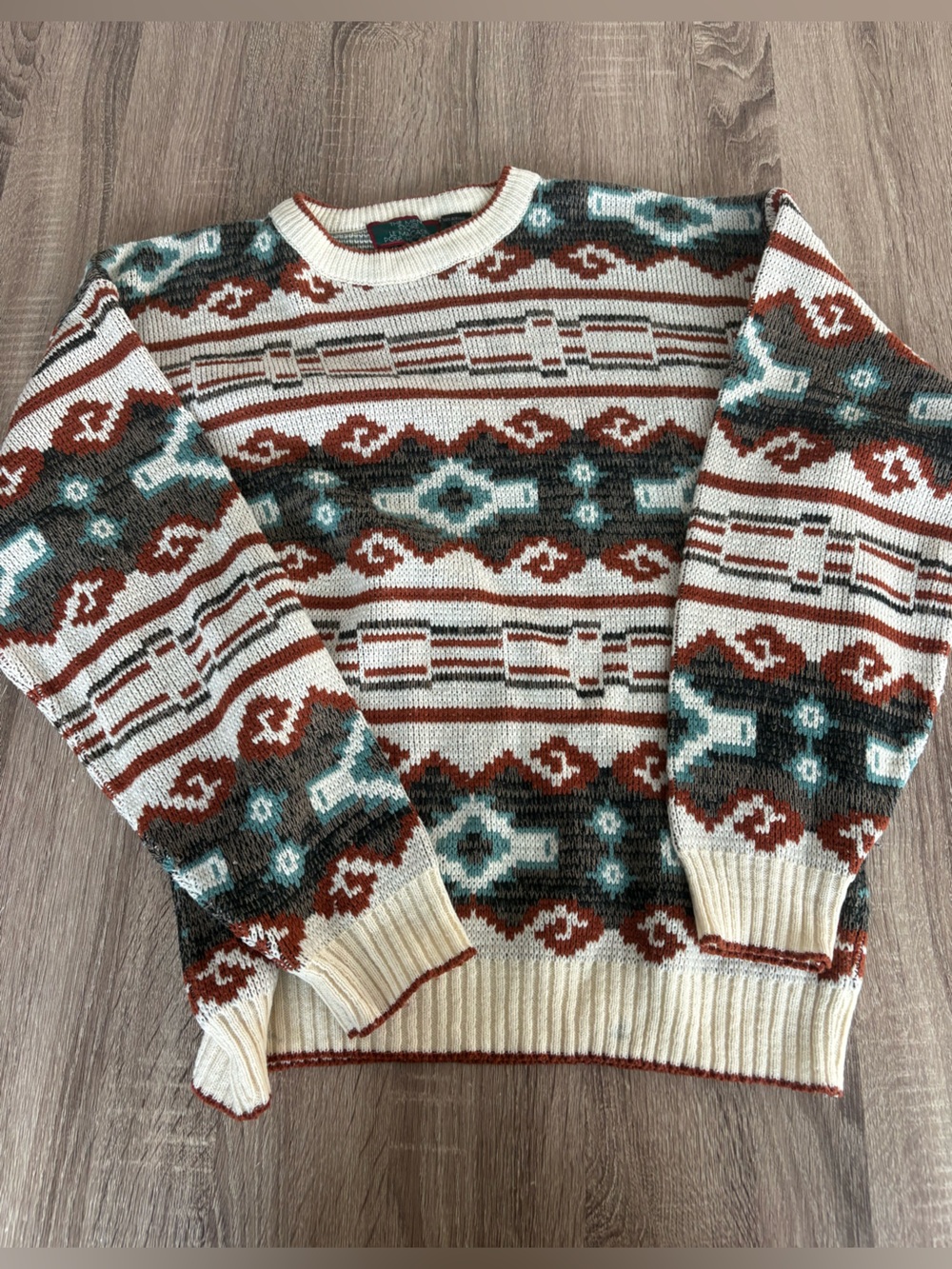 The Men's Store Cream, Rust & Teal Patterned Men's Sweater